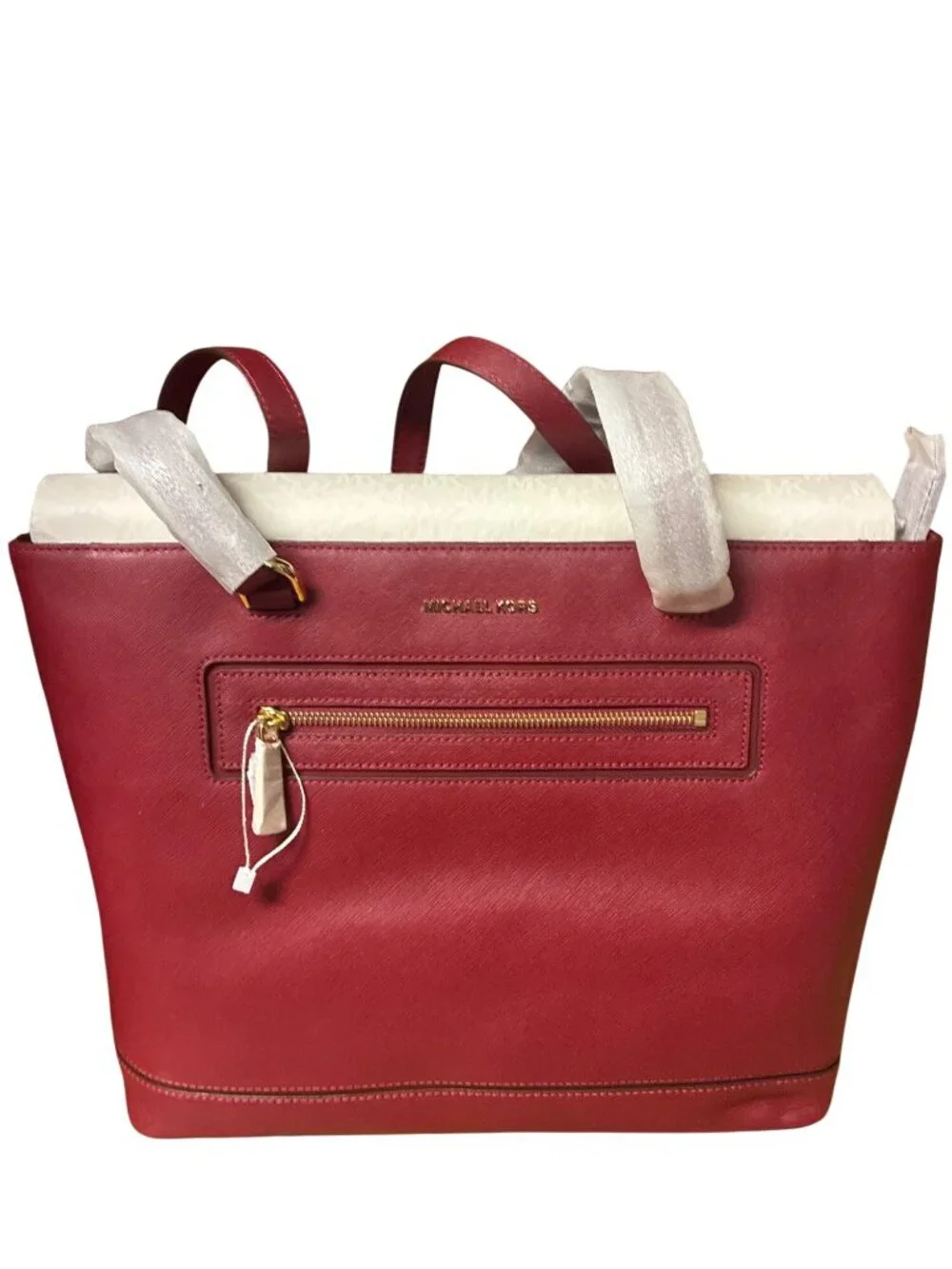 NEW Michael Kors Charlotte Large NS Tote Leather‎ Structured Cherry Red NWT